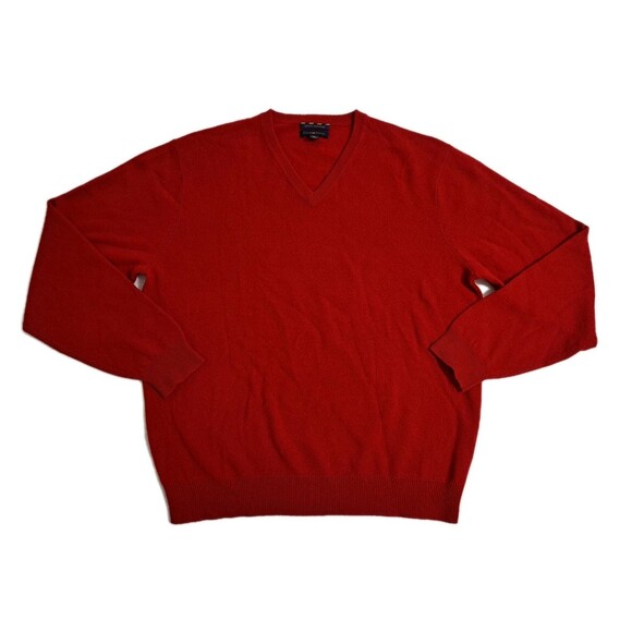 Cashmere Club Room Luxury Mens Medium 100% Cashmere Sweater Red V-neck - Picture 1 of 7